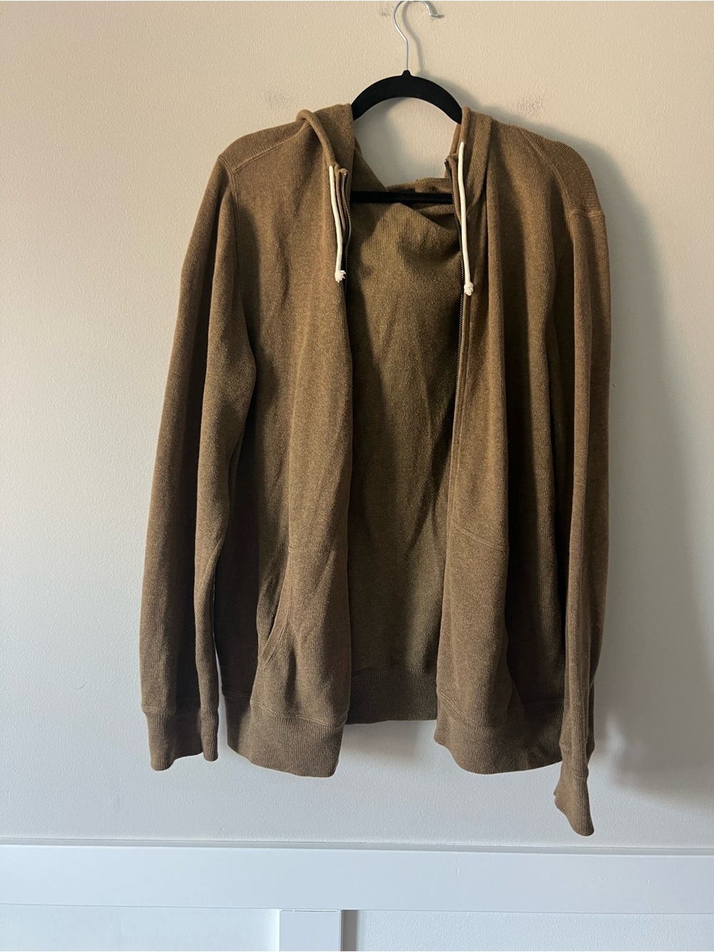 J.Crew Olive Brown Cotton Cashmere Zip Hoodie Sweater Large Lightweight